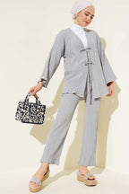 Crinkle Double Set With Front Drawstring Ties