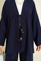 Önü İp Bağlamalı Kimono İkili Takım Lacivert