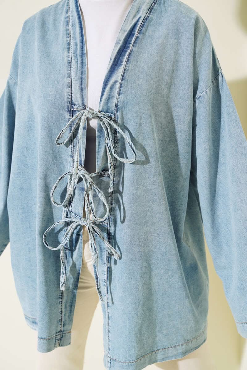 Önü İp Bağlamalı Kot Kimono