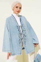 Önü İp Bağlamalı Kot Kimono