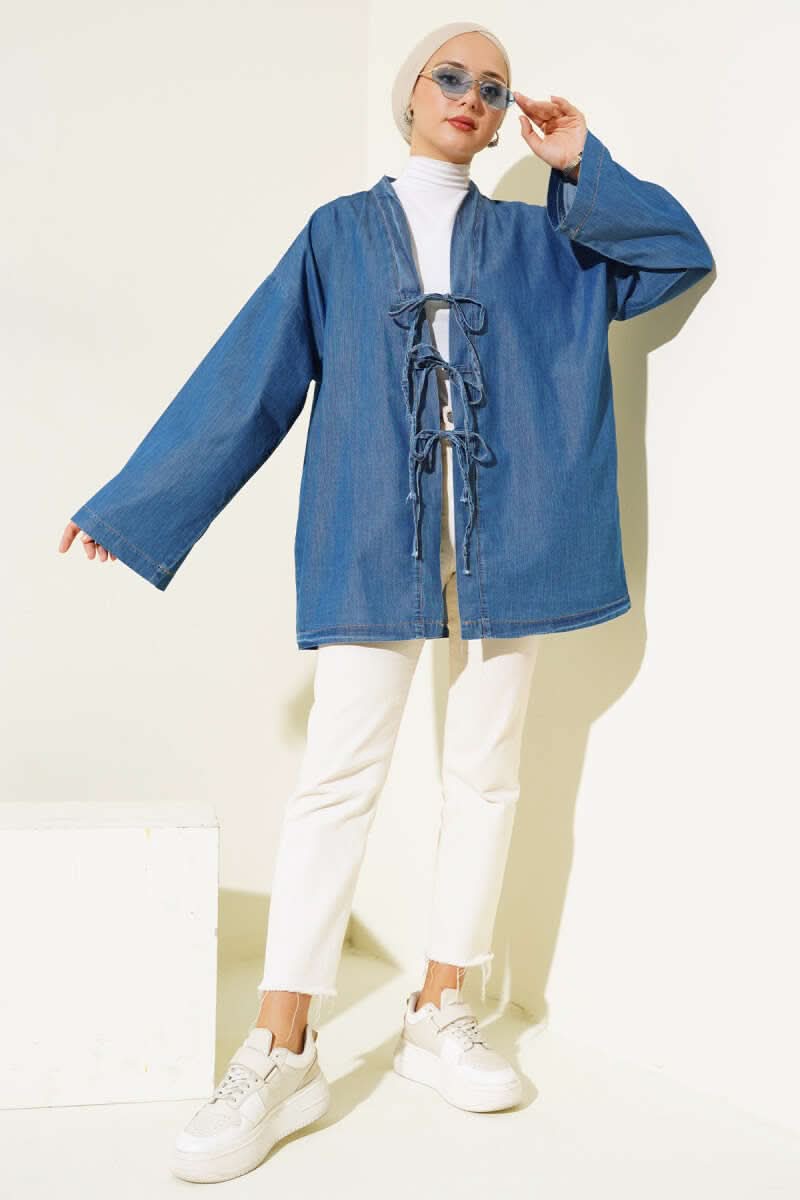 Önü İp Bağlamalı Kot Kimono
