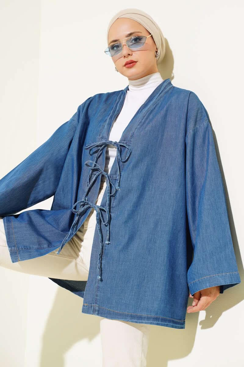 Önü İp Bağlamalı Kot Kimono