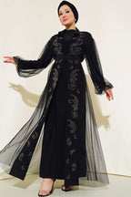 Önü Taş Ve Boncuklu Abaya