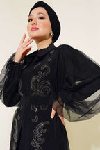 Önü Taş Ve Boncuklu Abaya