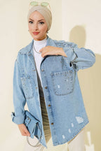 Doppeltaschen-Denimjacke mit Steinfront