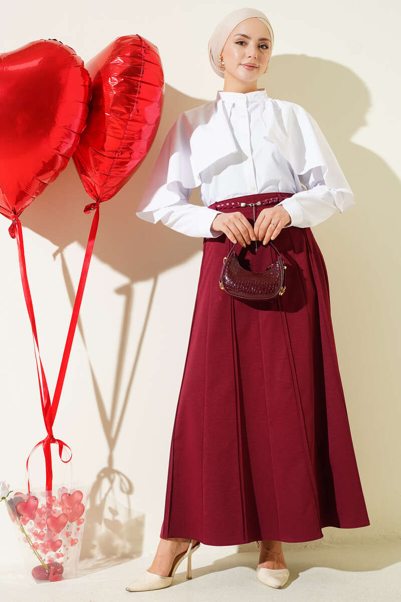 Knitted Belted Chambray Skirt