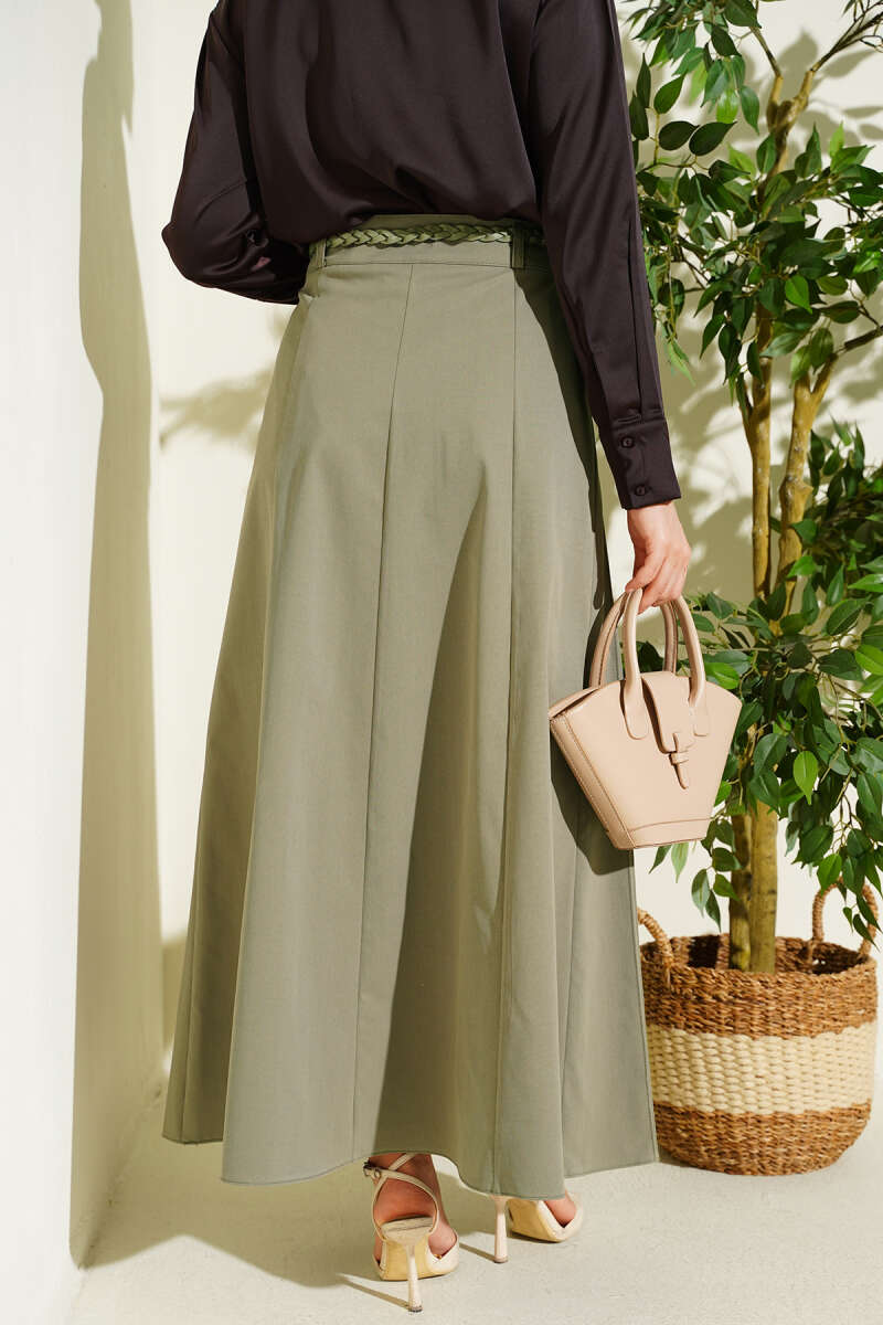 Knitted Belted Chambray Skirt