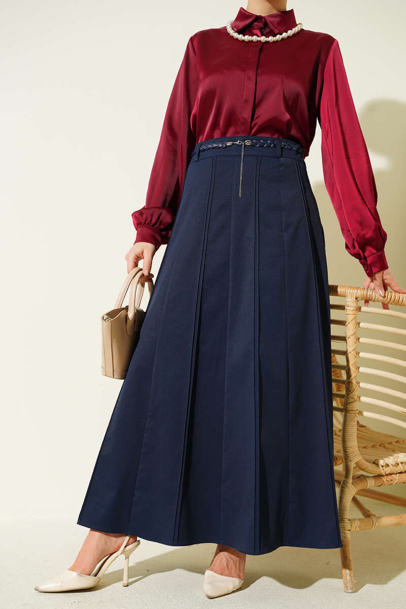 Knitted Belted Chambray Skirt