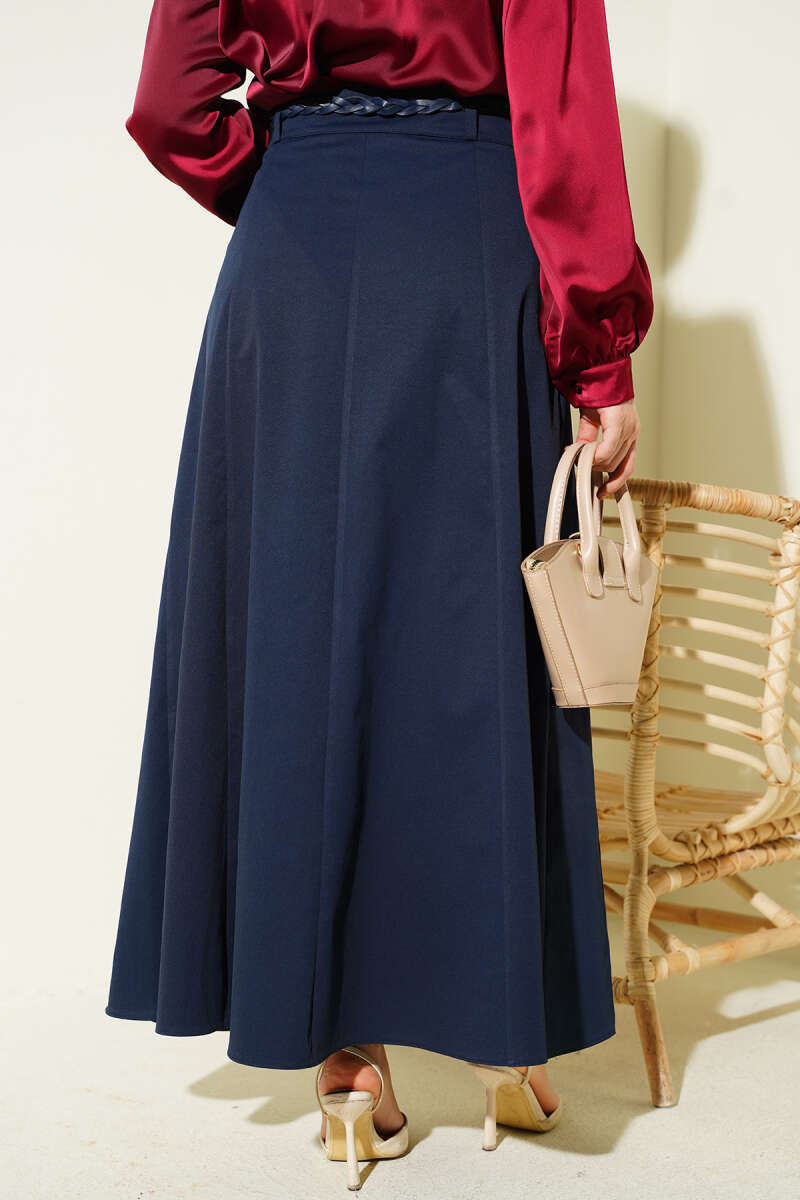 Knitted Belted Chambray Skirt