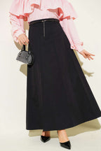 Knitted Belted Chambray Skirt