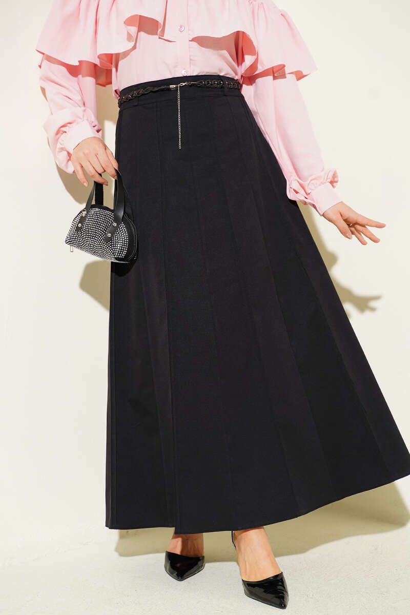 Knitted Belted Chambray Skirt