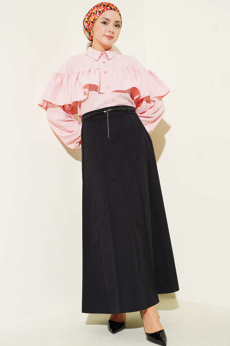 Knitted Belted Chambray Skirt