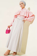 Knitted Belted Chambray Skirt