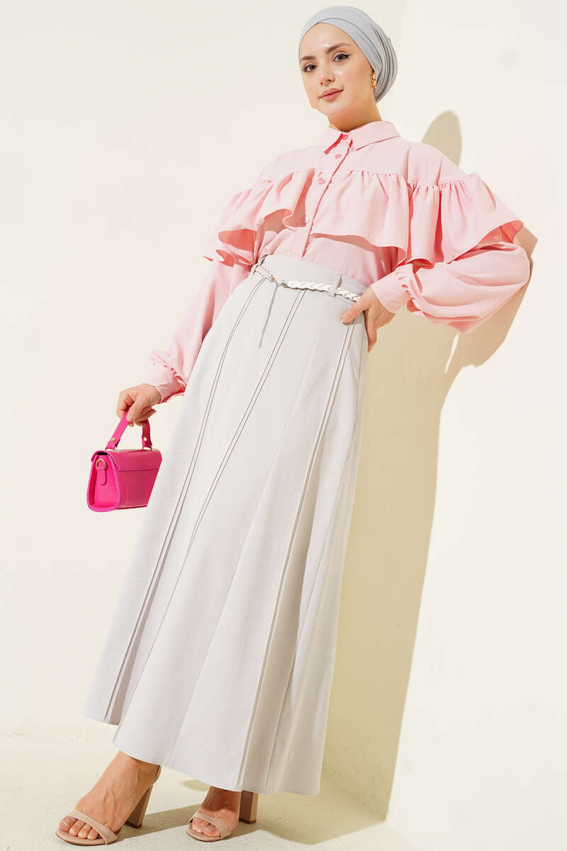 Knitted Belted Chambray Skirt