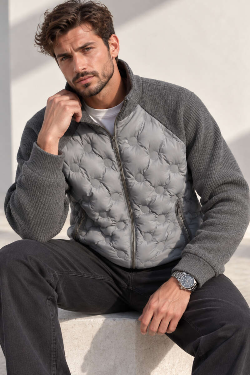 Knitted Hooded Men's Coat Gray