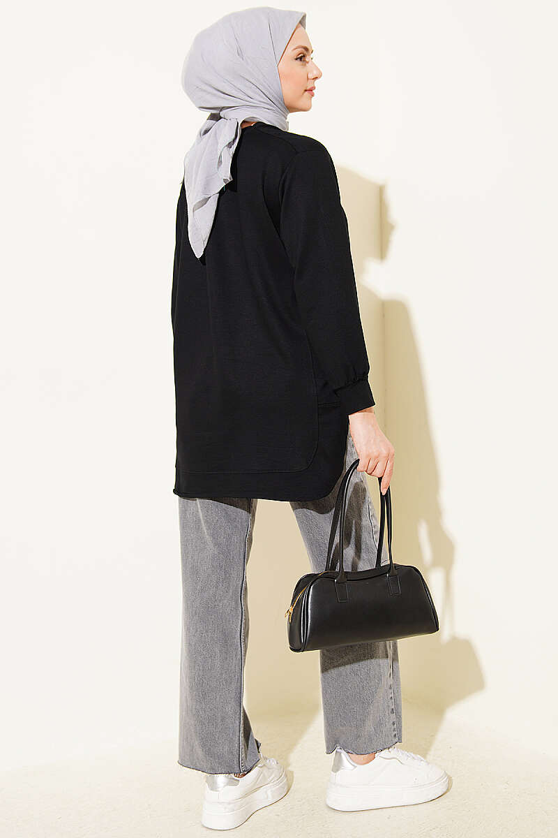 Oval Dikişli Loyşa Tunik Siyah