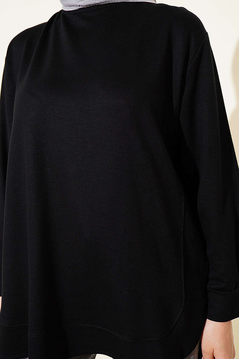 Oval Dikişli Loyşa Tunik Siyah
