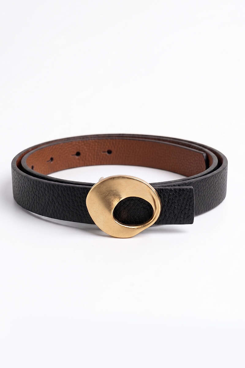 Oval Gold Toka Detaylı İnce Kemer Siyah