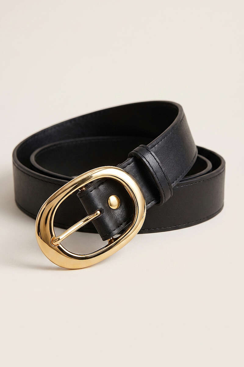 Oval Gold Toka Detaylı Kemer Siyah