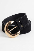 Oval Gold Tokalı Kemer Siyah Süet