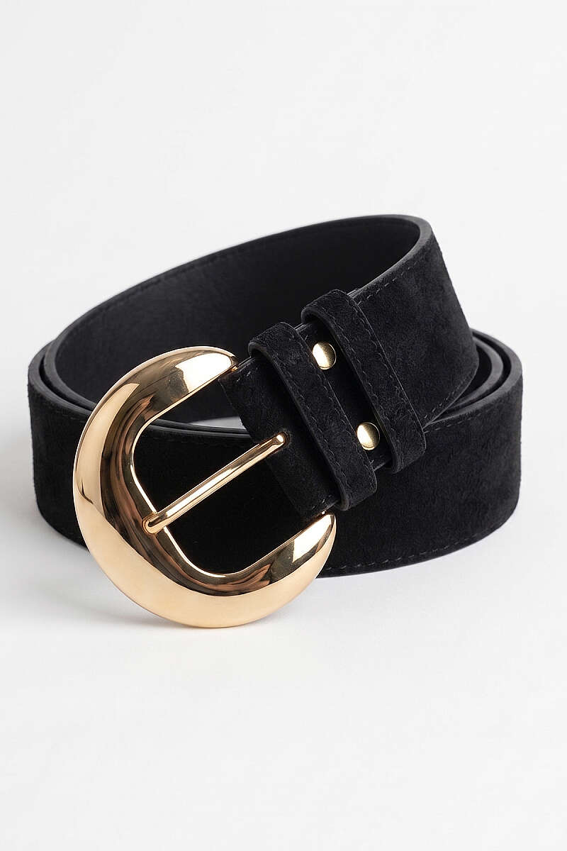 Oval Gold Tokalı Kemer Siyah Süet