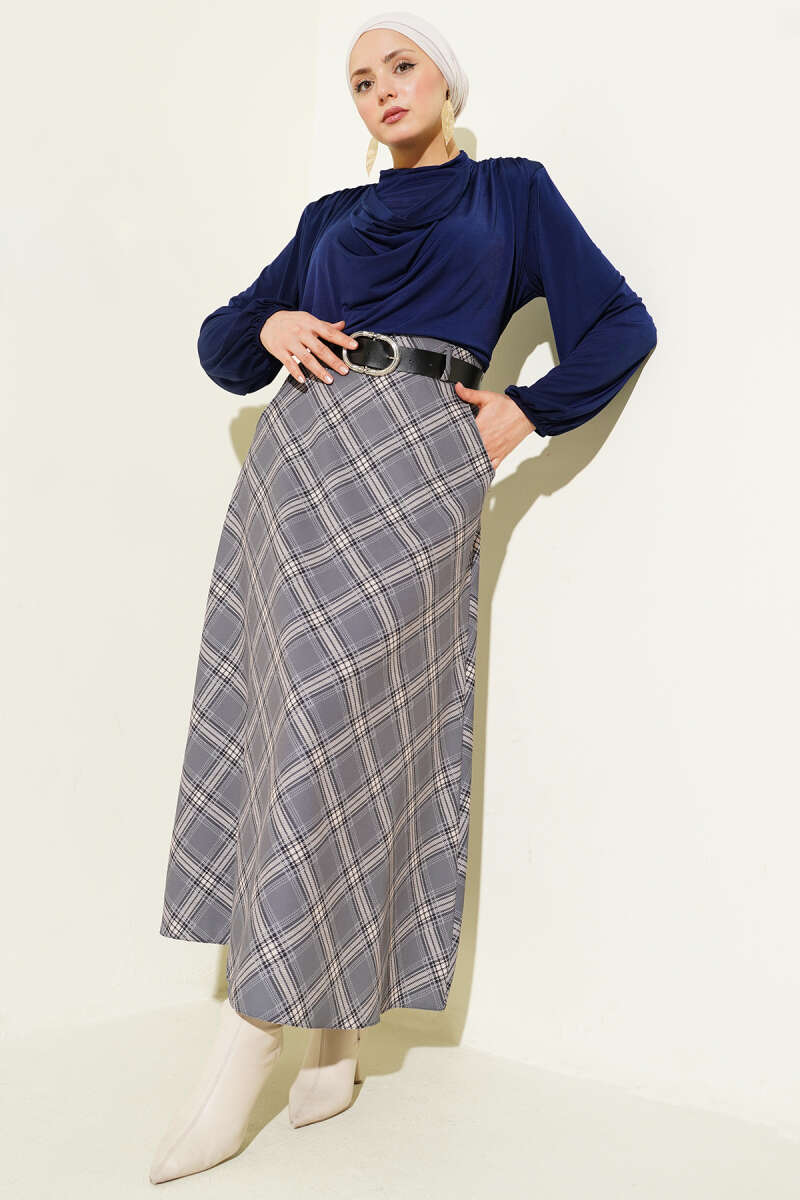 Oval Belt Buckle Plaid Skirt Второстепенное изображение товара