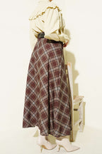 Oval Kemer Tokalı Ekoseli Etek