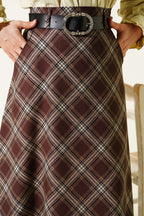 Oval Kemer Tokalı Ekoseli Etek