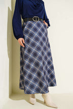 Oval Kemer Tokalı Ekoseli Etek