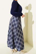 Oval Kemer Tokalı Ekoseli Etek