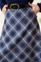 Oval Kemer Tokalı Ekoseli Etek