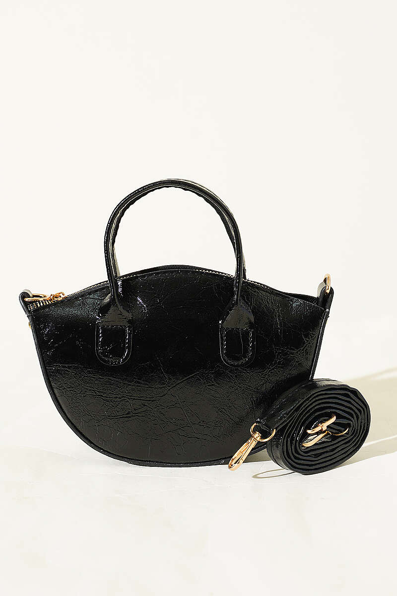 Oval Kesim Rugan Mini Çanta Siyah