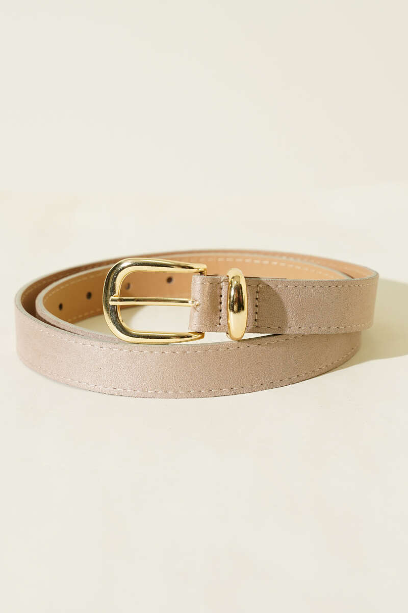 Oval Metal Süet Toka Detaylı Kemer