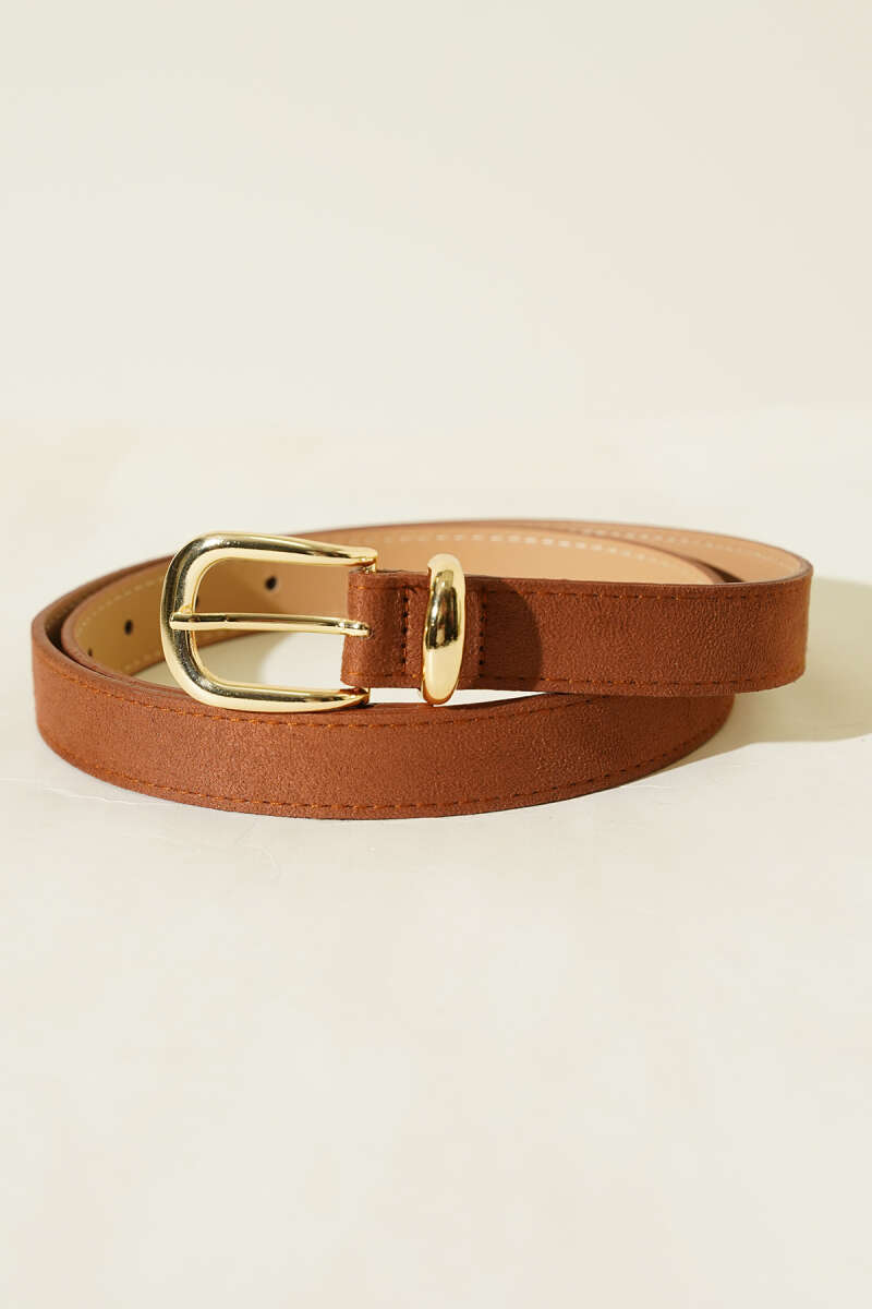 Oval Metal Süet Toka Detaylı Kemer
