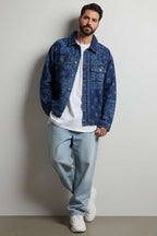 Oversized Baroque Patterned Men's Denim Jacket