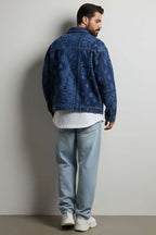 Oversized Baroque Patterned Men's Denim Jacket