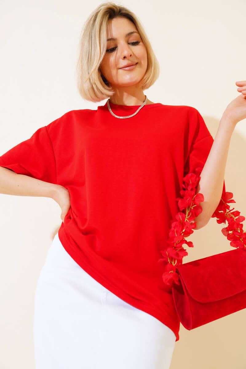 Oversize Basic T-shirt Kırmızı