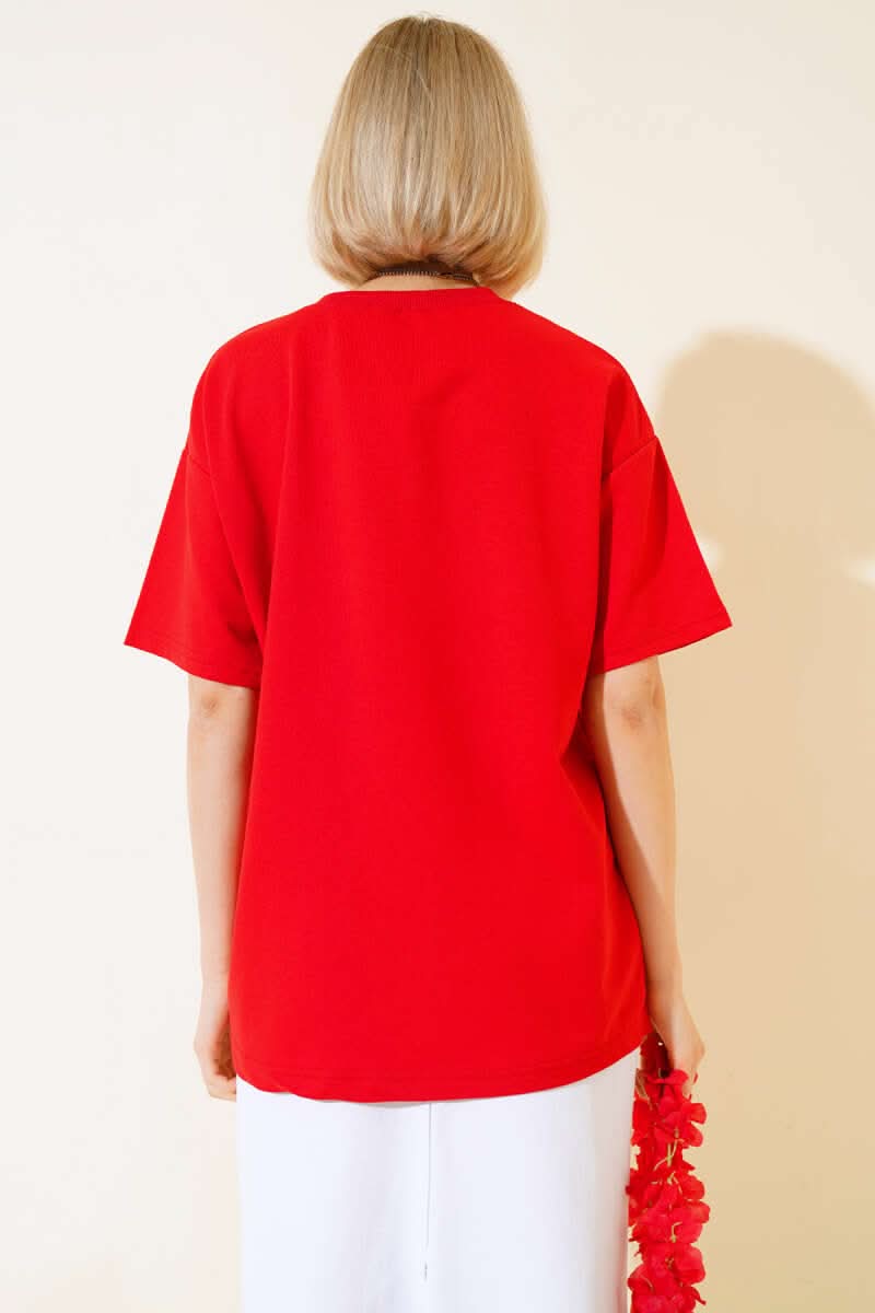 Oversize Basic T-shirt Kırmızı