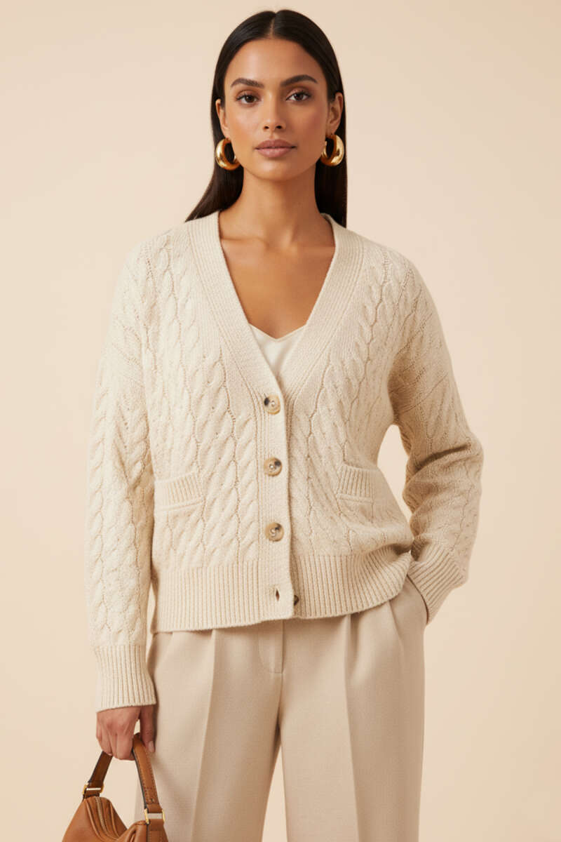 Oversize Cepli Örgü Hırka
