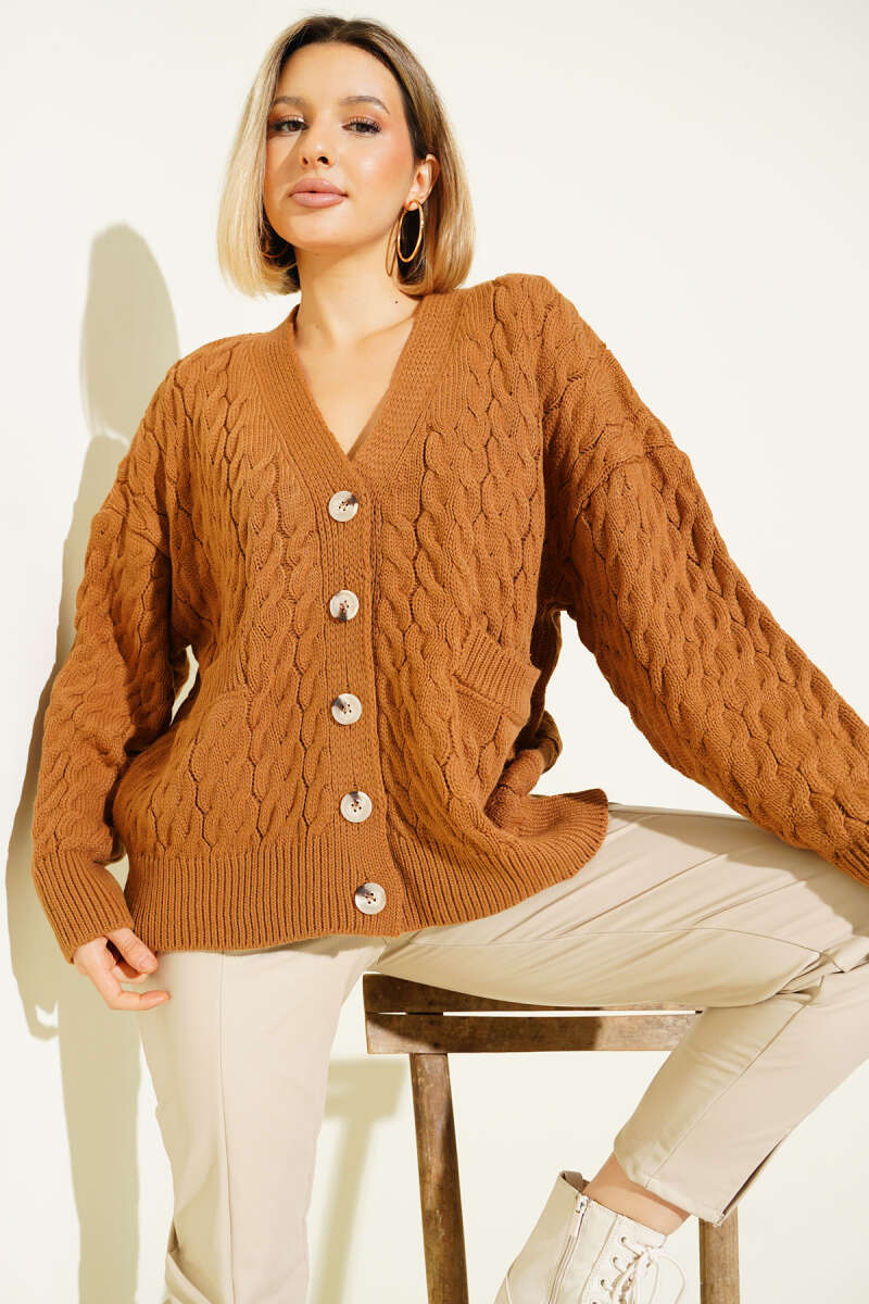 Oversize Cepli Örgü Hırka