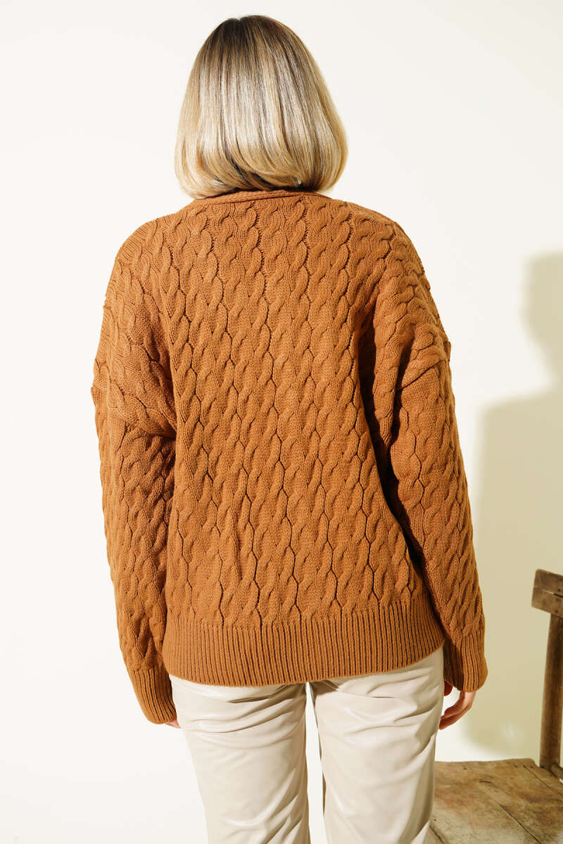 Oversize Cepli Örgü Hırka
