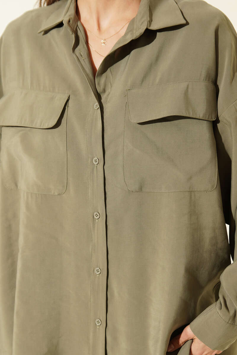 Oversize Çift Cepli Modal Gömlek