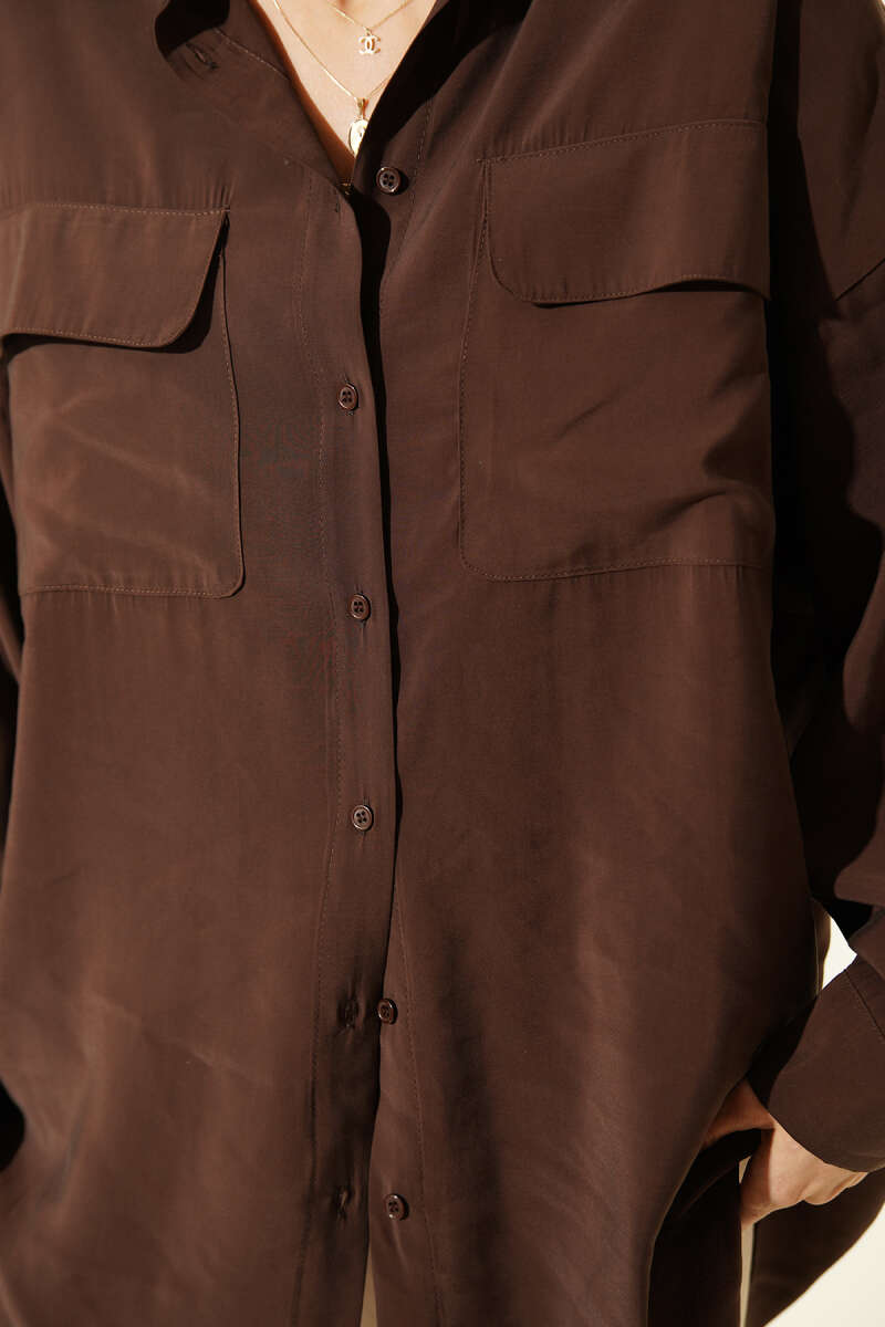 Oversize Çift Cepli Modal Gömlek