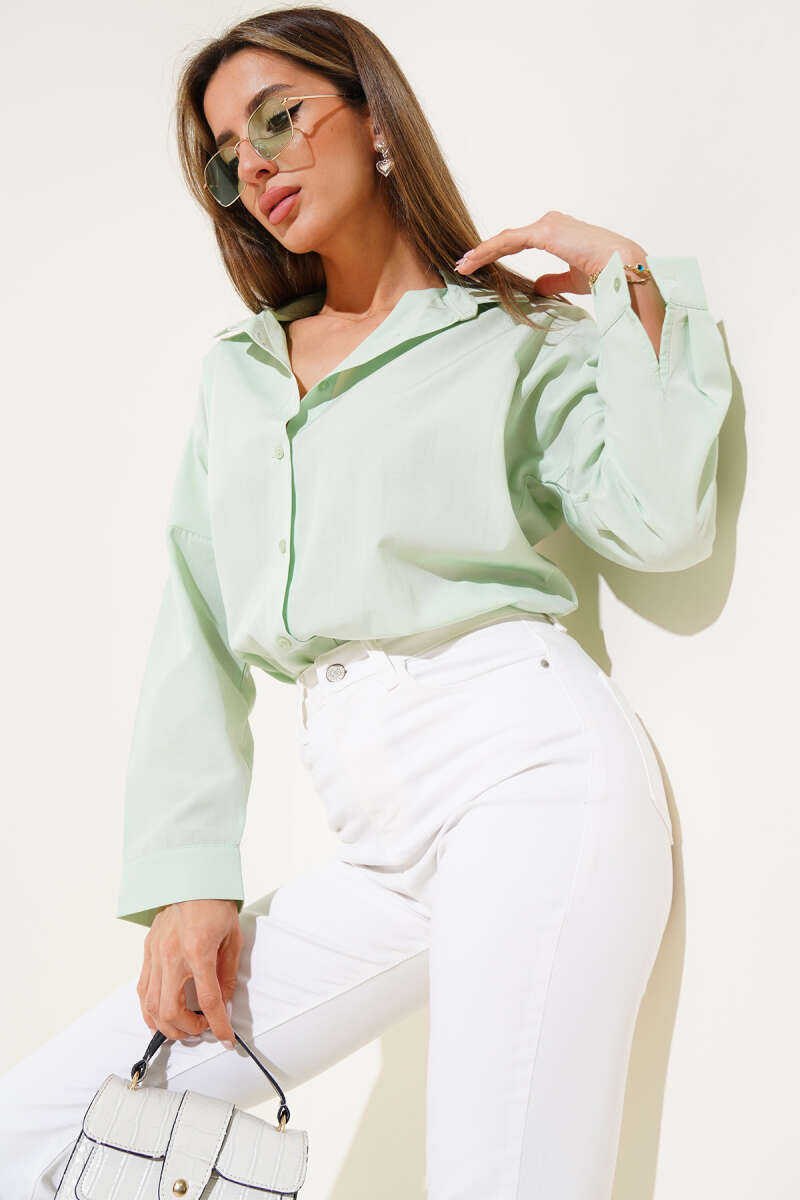 Oversize Kalıp Basic Gömlek Su Yeşili