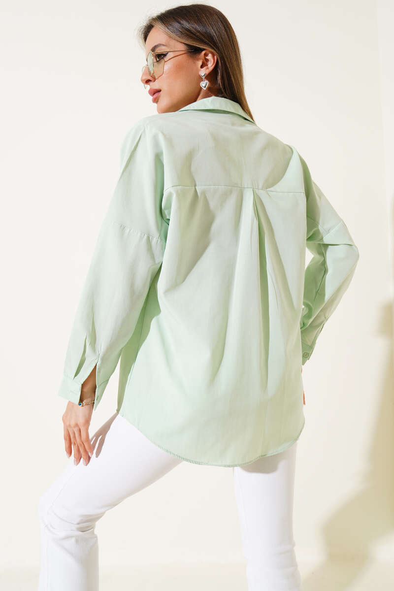 Oversize Kalıp Basic Gömlek Su Yeşili
