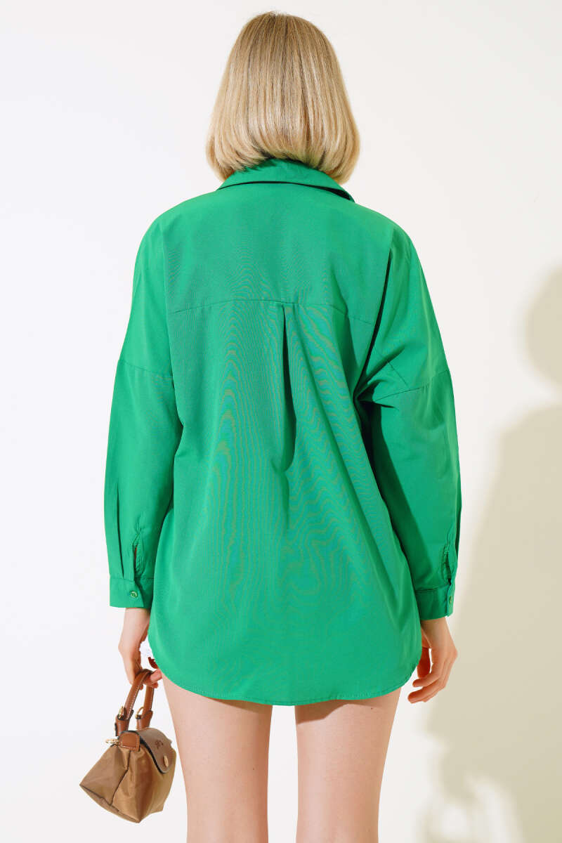 Oversize Kalıp Basic Gömlek Yeşil