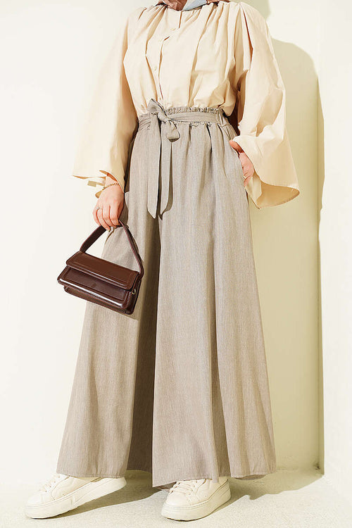 Oversize Paçalı Bağlamalı Pantolon