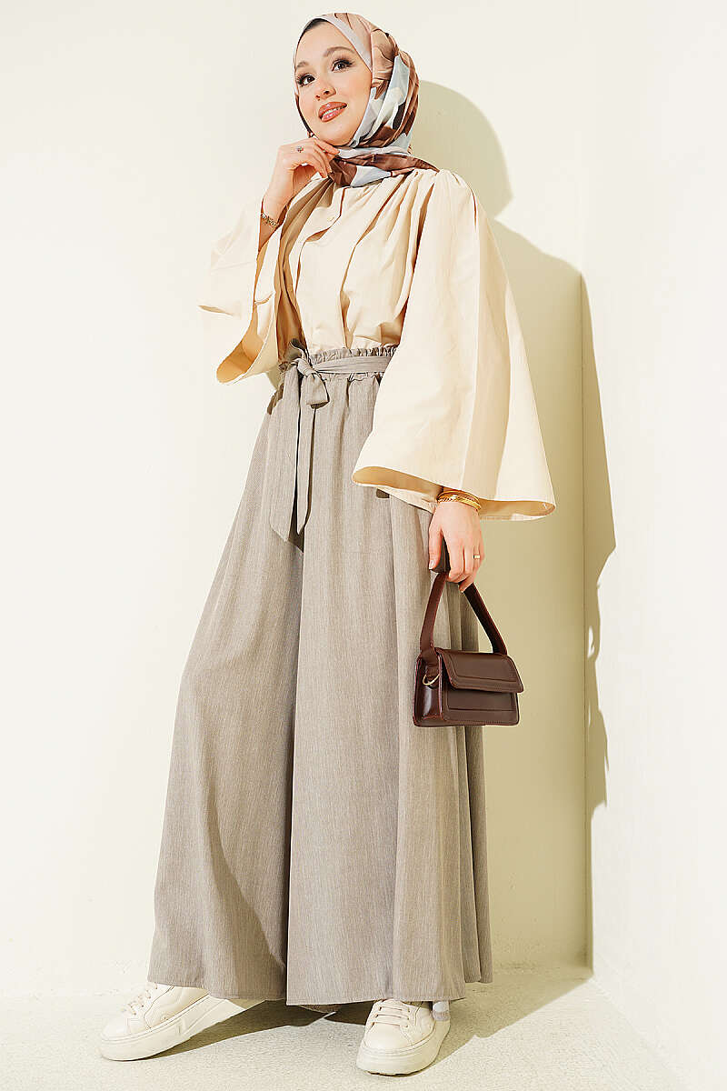 Oversize Paçalı Bağlamalı Pantolon