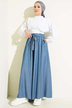 Oversize Paçalı Bağlamalı Pantolon İndigo