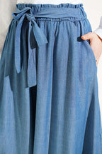 Oversize Paçalı Bağlamalı Pantolon İndigo